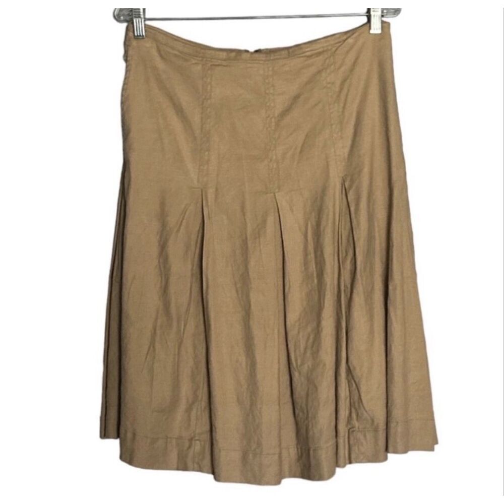 New Anthropologie Maeve Wide Pleated Khaki Midi Skirt Size 14 Tan Linen Blend - Picture 4 of 8